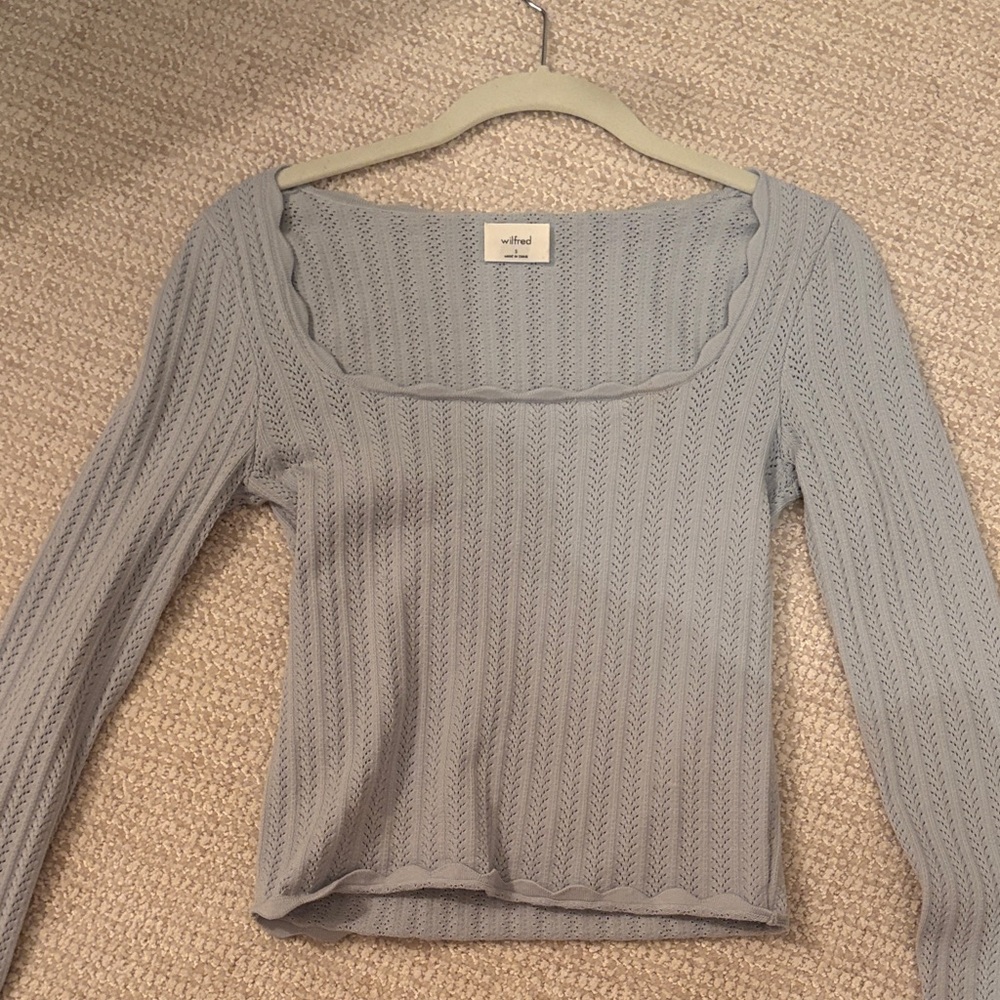 Wilfred Light Blue Scalloped Knit Top